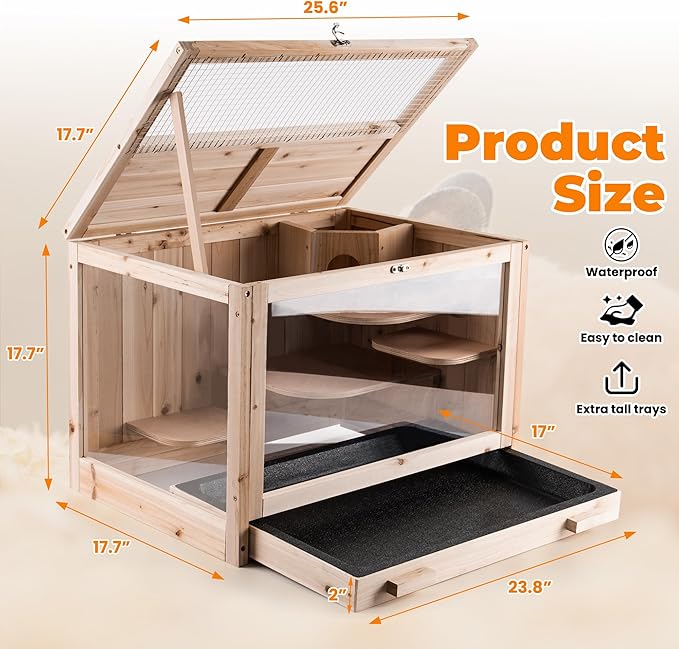 Wooden Hamster Cage, Animal Cabinet for Dwarf Syrian Hamsters Transparent Hamster Cage, Small Animal Cage, Suitable Guinea Pig,Rodents, Hamster Habitats Enclosure, Habitats with Ladder