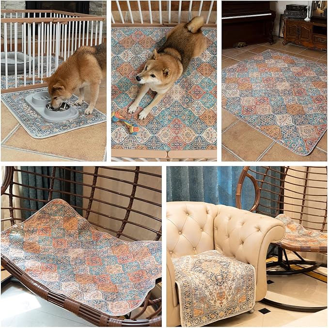 nunubaby Washable Pee Pads for Dogs, Stylish, Non-Slip and Leak-Proof Pee Pads. Reusable Potty Pads for Dogs for Crates and Floors.(Green/Multi, 72" x72")