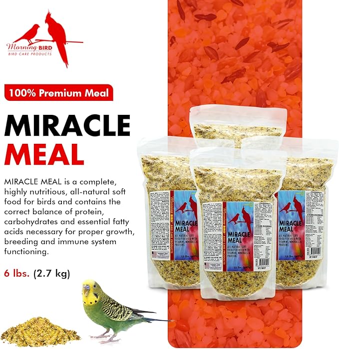 Morning Bird Miracle Meal 6 lbs. (4 Pack 1.5 Each) – Soft Food for Birds with Vitamins & Supplements – Packed with Protein, Minerals & Amino Energy – Promotes Strong Feathers & Overall Wellness