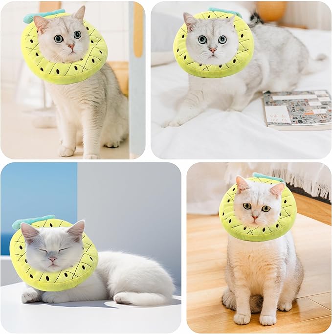 Soft Cat Cone Collar, Cute Cat Recovery Collar Suitable for Small, Medium, Large Cats,Elizabethan Neck Collar for Cats After Surgery (Pineapple, Small)