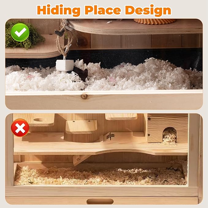 Wooden Hamster Cage, Animal Cabinet for Dwarf Syrian Hamsters Transparent Hamster Cage, Small Animal Cage, Suitable Guinea Pig,Rodents, Hamster Habitats Enclosure, Habitats with Ladder