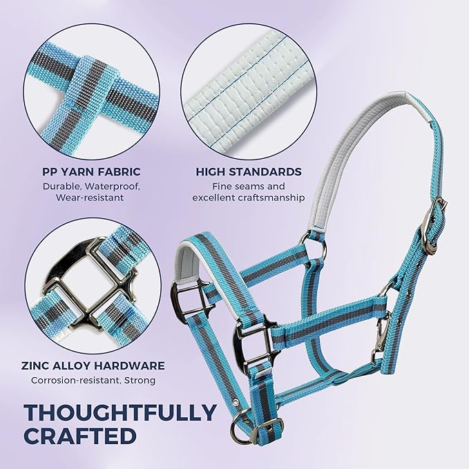 JWODVNTH Adjustable Horse Halter with PP Webbing, Durable Horse Halters with Zinc Alloy Hardware, Horses Training Equipment to Prevent Friction for Training, Competitions & Daily