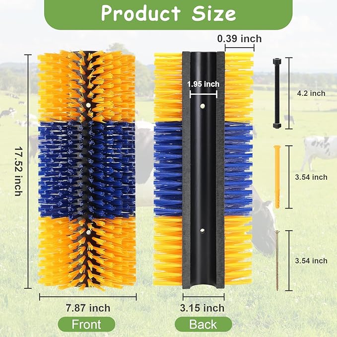 2PCS Livestock Scratching Brush, 17.5 x 7.8 Inch Goat Brushes for Grooming, Horse Brushes for Shedding, Livestock Brush with 8 Screws Great for Horse, Elk, Cattle, Pig, Sheep(Yellow)
