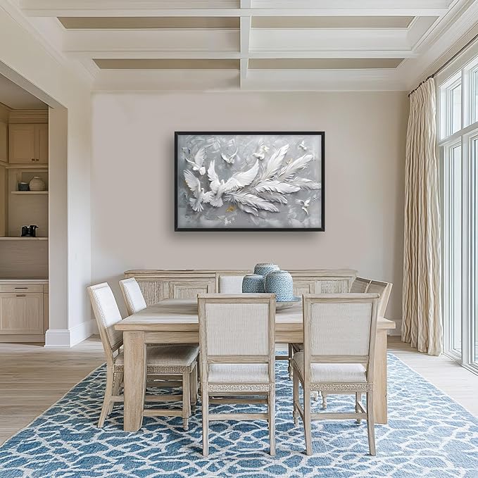 Quorin Feather Dove Bird Large Wall Art White Gray Holy Wings Pictures Peaceful Birds Flying Wall Decor Canvas Print Painting Artwork for Bathroom Living Room Bedroom 36L x 24W
