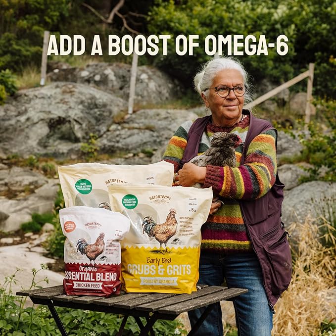 PTCOM Hatortempt 5lb Organic Chicken Feed for Laying Hens - 3 Grain Essential Blend - 5% Calcium with Oyster Shell for Chickens - Grit for Digestion - Chicken Food - Healthier Hens for Healthier Eggs