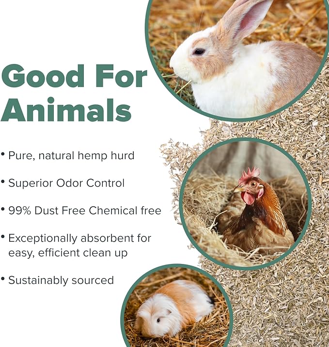 All Walks 40 Liter Hemp Bedding for Chicken Coops, Guinea Pigs, Hamsters, Rabbits, and Other Small Animals - 100% Natural, Superior Odor Control, Sustainably Sourced Pet Bedding - Made in America