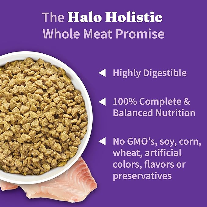 Halo Holistic Cat Food Wild Caught Salmon & Whitefish Formula, Healthy Grains Dry Cat Food, For Sensitive Stomach Support, Kibble for Adult Cats, 10 lb Bag