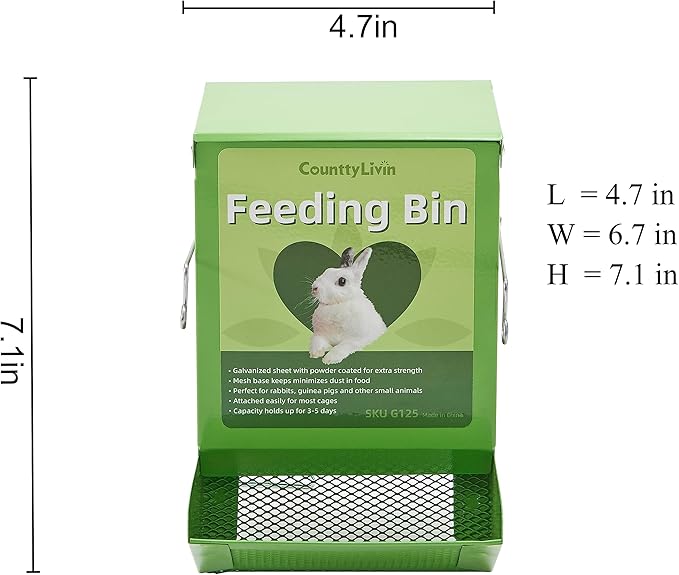 Metal Small Animal Feeder with Lid, Heavy Duty, Large Capacity Food Dispenser, Great for Rabbits, Guinea Pigs, Chinchillas and Other Small Animals. (4.6 inch, Green)