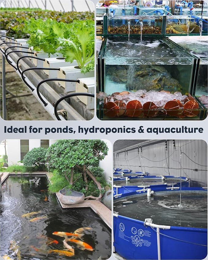 Pawfly Pond Air Pump Outdoor Oxygen Pump for Fish Koi Ponds 3000 to 10000 Gallons Adjustable Pond Garden Aerator Pump Kit with Airline Tubing Control Lever Valves Air Stones and Check Valves