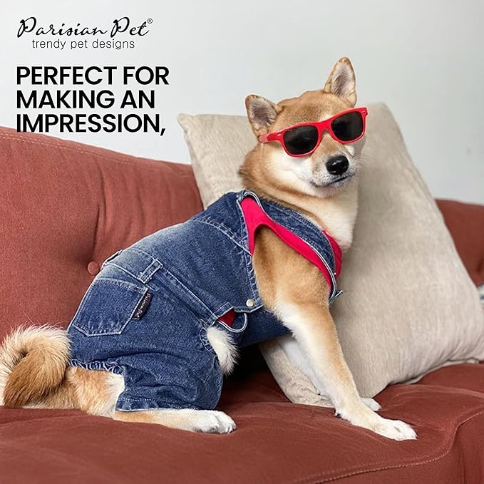 Parisian Pet Denim Overall - Blue Dog Jeans Outfit - Breathable Puppy Jumpsuit Costumes - Machine Washable Overall for Dogs - Dog Clothes for Large Dogs - XL