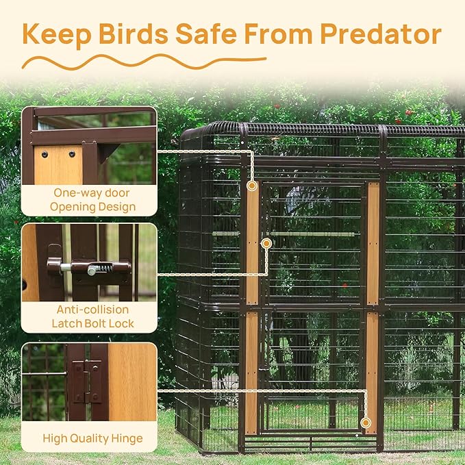 Large Bird Cage for Parakeets Outdoor Bird Aviary Parrot Cage with Perch, Walk-in Heavy Duty Birdcage for Macaws Canaries Parrots Budgie Lovebirds, Brown