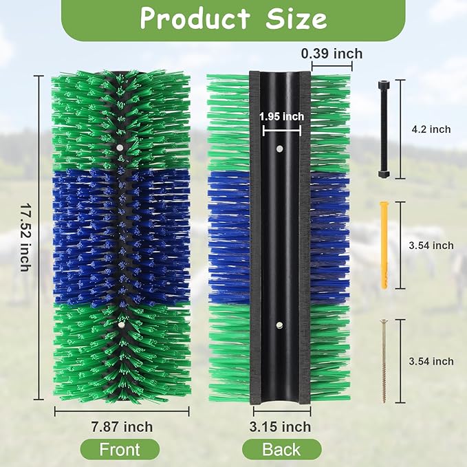 2PCS Livestock Scratch Brush, 17.5 x 7.8 Inch Goat Brushes for Grooming, Horse Brushes for Scratching, Livestock Brushing with 4 Screws for Horse, Elk, Cattle, Pig, Sheep(Green)