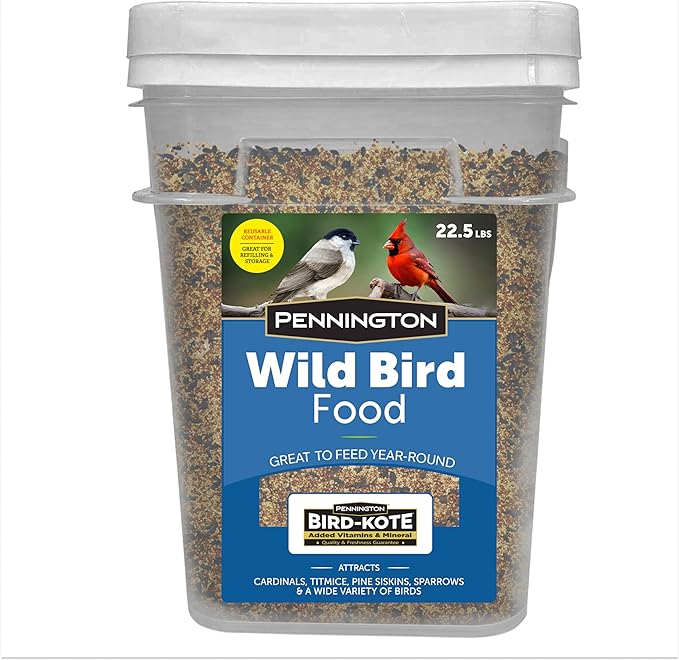 Pennington Wild Bird Food, Wild Bird Seed for Outside Feeders, Great to Feed Year-Round, 22.5-lb. Critter-Proof Bucket