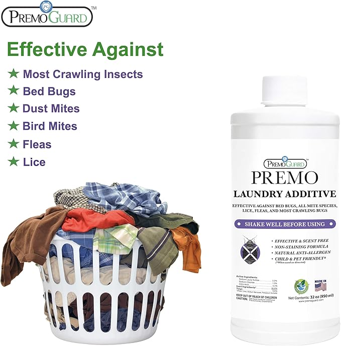 Premo Guard Bed Bug & Mite Laundry Detergent Additive 32 oz – Child & Pet Friendly – Stain & Odor Free – Best Natural Non-Toxin Treatment