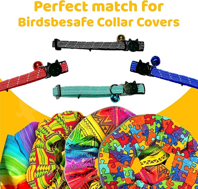 BirdsBeSafeĀ® Break Away Cat Collar with Bell, Reflective Thread for Night Visibility, Comfortable Elastic Stretch Cat Collar to Protect Cat from Getting Stuck in The Garden.