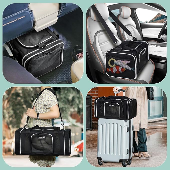 Petskd Length-Expandable Pet Carrier 18x11x11 Inches Delta American United Airline Approved, Soft Pet Travel Carrier for Small Cats Dogs with Zipper Locks and Anti-Scratch Mesh(Black)