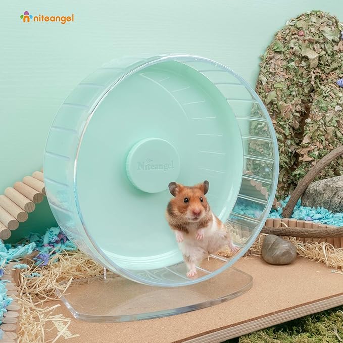 Niteangel Super-Silent Hamster Exercise Wheels: - Quiet Spinner Hamster Running Wheels with Adjustable Stand for Hamsters Gerbils Mice Or Other Small Animals (M, Mint Green)