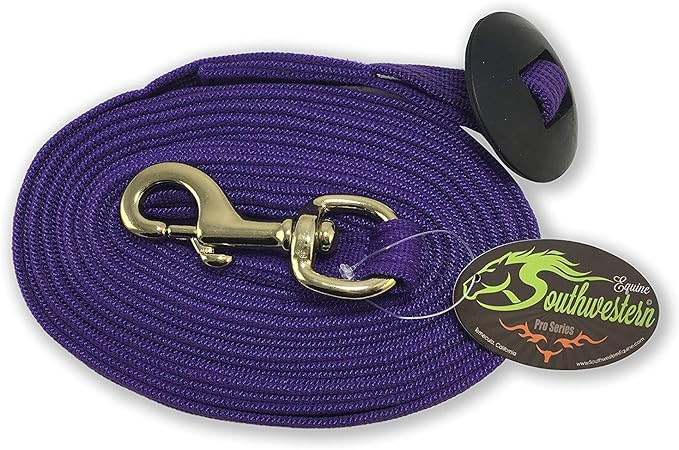 Southwestern Equine Lunge Line for Horses Cotton Horse Lunge Line with Bolt Snap & Rubber Stop (Purple, 24')