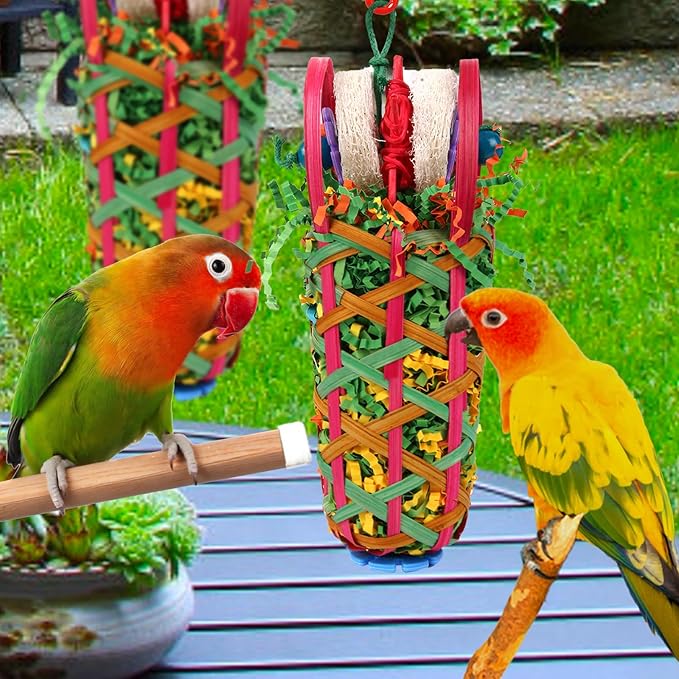 Kyouki Parrot Toy,2 PCS Bird Toy - Suitable for Cockatoos, Parakeets, Conures, Love Birds, Small and Medium-Sized Parrots for Tearing and Foraging Bird Cage Toysr(Multicolor Basket)