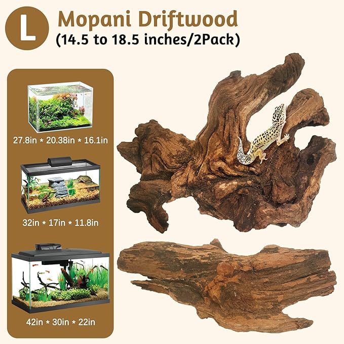 kathson Natural Large Aquarium Driftwood Decoration Branches Reptiles Terrarium Ornament Wood Fish Tank Habitat Decor Assorted Sizes Wood 2 PCS (15"-19")