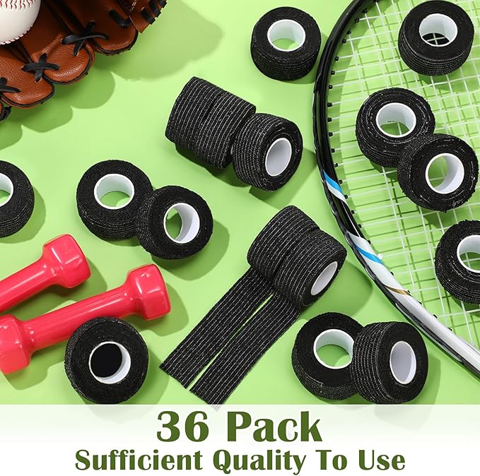 Treela 36 Pcs Self Adherent Bandage 1" X 5 Yard Wrap Breathable Cohesive Bandage Elastic Adhesive Tape for Stretch Athletic Sports Wrist Ankle(Black)