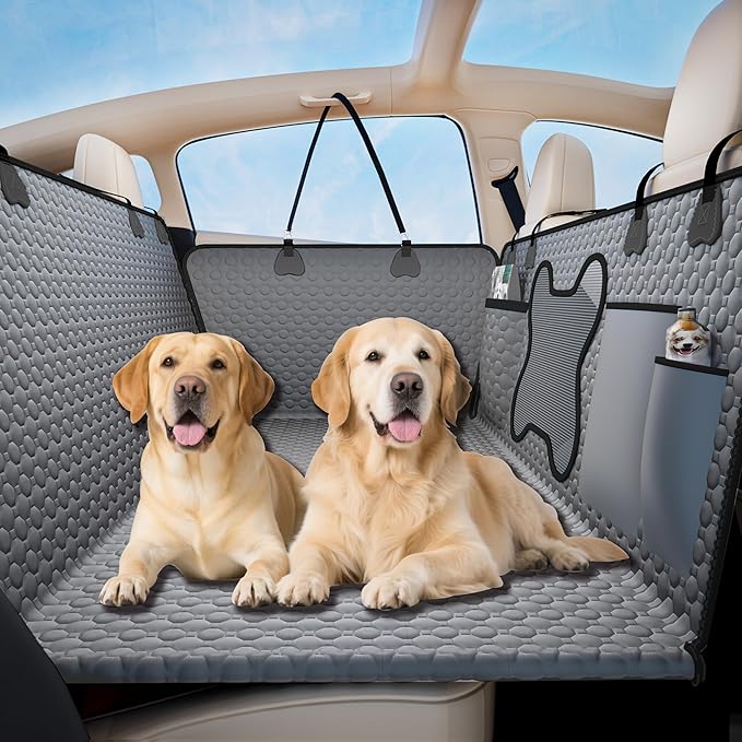 Hard Bottom Dog Car Seat Cover for Back Seat – Waterproof Nonslip Hammock Extender for Trucks & SUVs, Heavy Duty Pet Protector, Gray Oxford Fabric