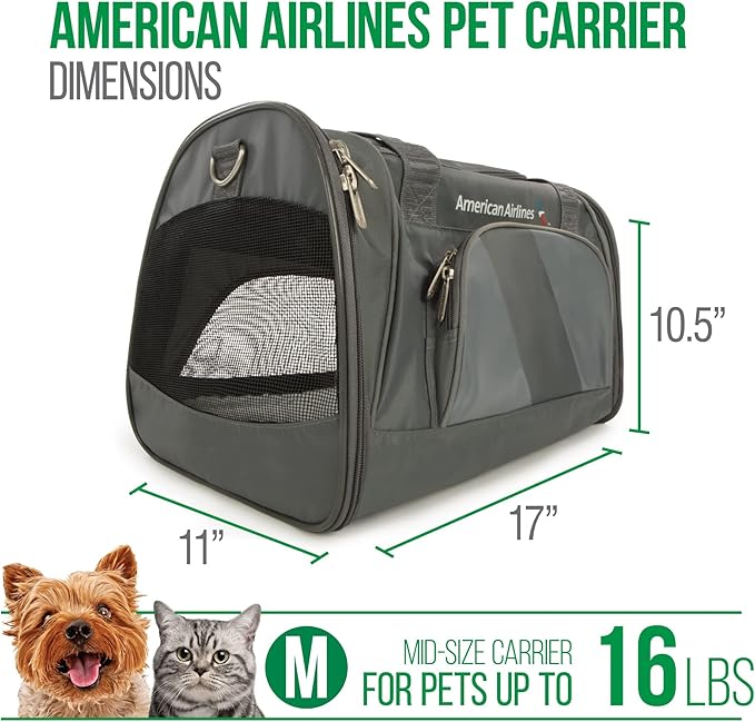 Sherpa American Airlines Travel Pet Carrier, Airline Approved & Guaranteed On Board - Charcoal Gray, Medium
