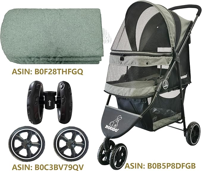 ROODO Pet Stroller Inner Pad for Exclusive Use,Original,Replaceable,Easy to Clean,Set of 3 pc(Cationic ash)