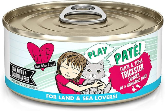 Weruva B.F.F. Play - Best Feline Friend Paté Lovers, Aw Yeah!, Duck & Tuna Trickster with Duck & Tuna, 5.5oz Can (Pack of 8)