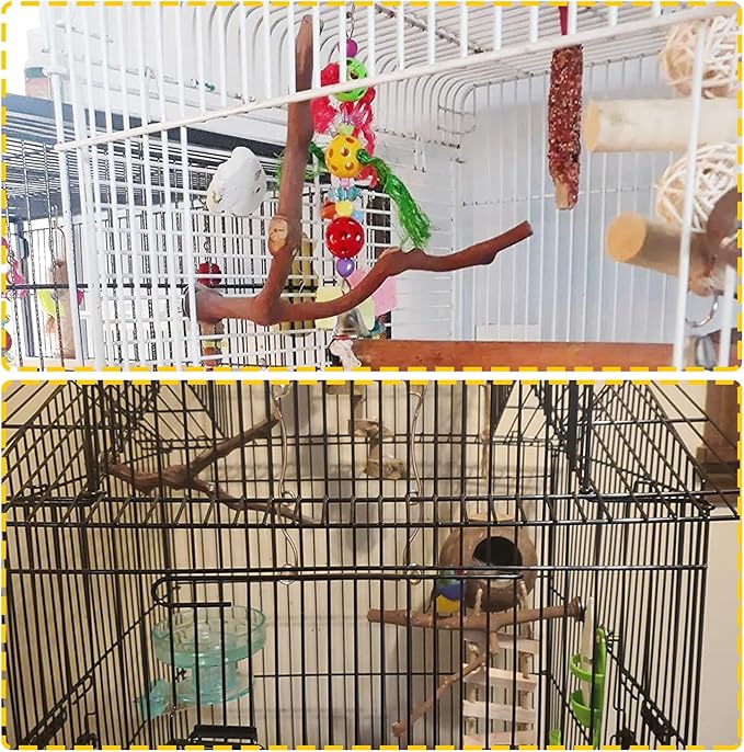 PINVNBY 2Pcs Wood Perches for Bird Cage,Natural Parrot Stand Branch Parakeet Paw Grinding Sticks Standing Grape Pole for Lovebirds Budgies Cockatiels Finches