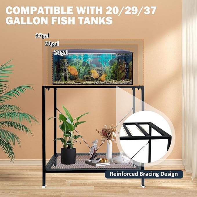 TONGMO Fish Tank Stand: The Perfect 29 Gallon Metal Aquarium Stand Measuring 32.7" W x 13" D x 32.3" H to Fit Your Aquatic Display Needs.