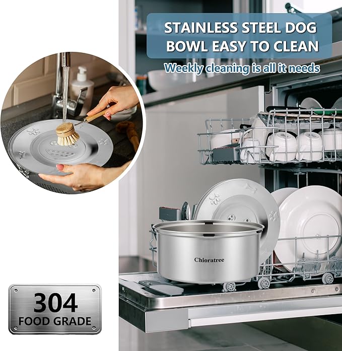 Dog Water Bowl No Spill,3L/101oz Large Spill Proof Water Bowl for Dogs, Stainless Steel Slobber Stopper Slow Drinking Dog Bowl Anti Splash Pet Water Dispenser for Messy Drinkers