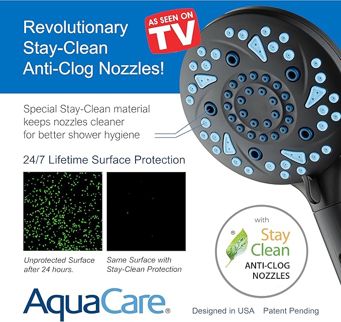 AquaCare High Pressure 10 Spray Mode Filtered Showerhead - Handheld Shower Head Filters Chlorine to Heal Dry Skin, Revive Hair - Dual Power Wash Cleans Tub, Tile, Pets - Hard Water Softener, Black