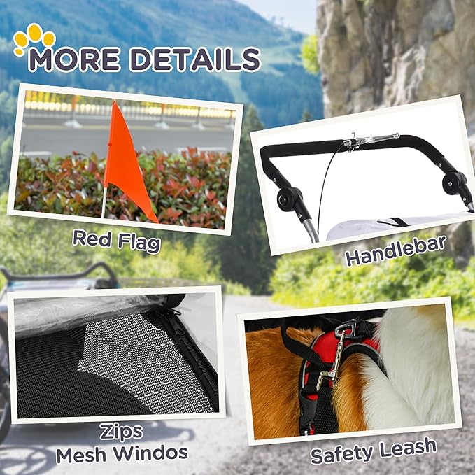 Aosom Dog Bike Trailer 2-in-1 Pet Stroller with Canopy and Storage Pockets