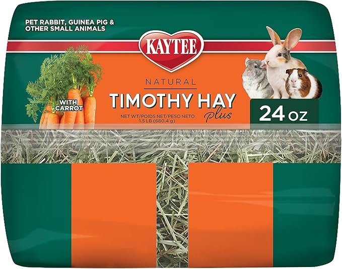 Kaytee Timothy Hay Plus Carrots for Pet Guinea Pigs, Rabbits & Other Small Animals, 24 oz (Pack of 2)