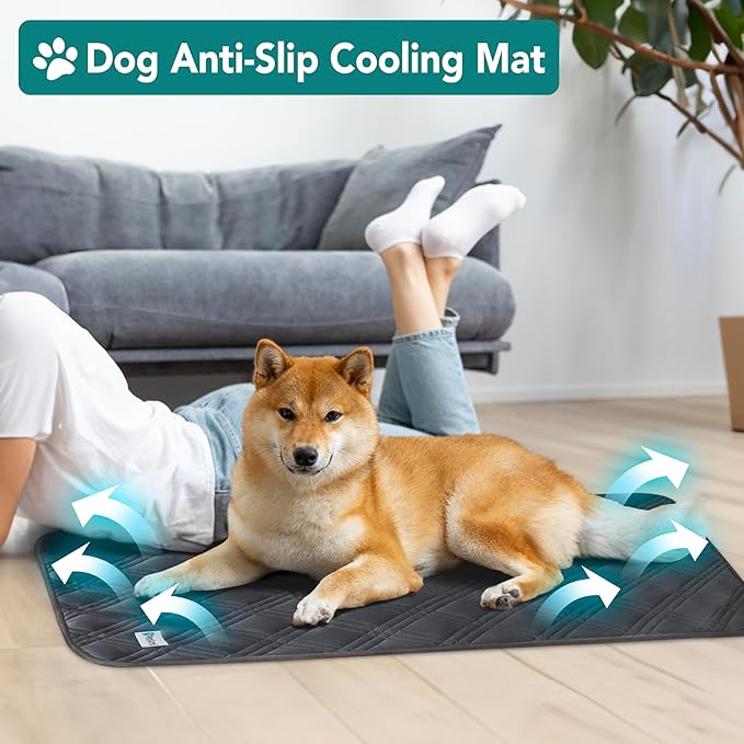 PetAmi Waterproof Cooling Mat for Dog, Premium Pet Cooling Blanket for Bed Crate, Anti Slip Indoor Dog Cool Pad for Sleeping, Q-MAX Large Sofa Couch Cover Mat for Cat, Grey, 60x80