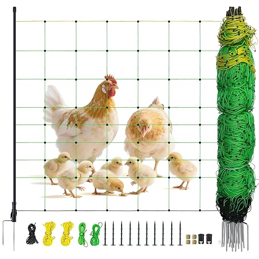 Electric Fence Netting, 164'L x 35.4" H Electric Fence Kit for Livestock, Goat, Dog, Hogs, Double Spiked Portable Electric Poultry Farm Fence, Electric Mesh Fence