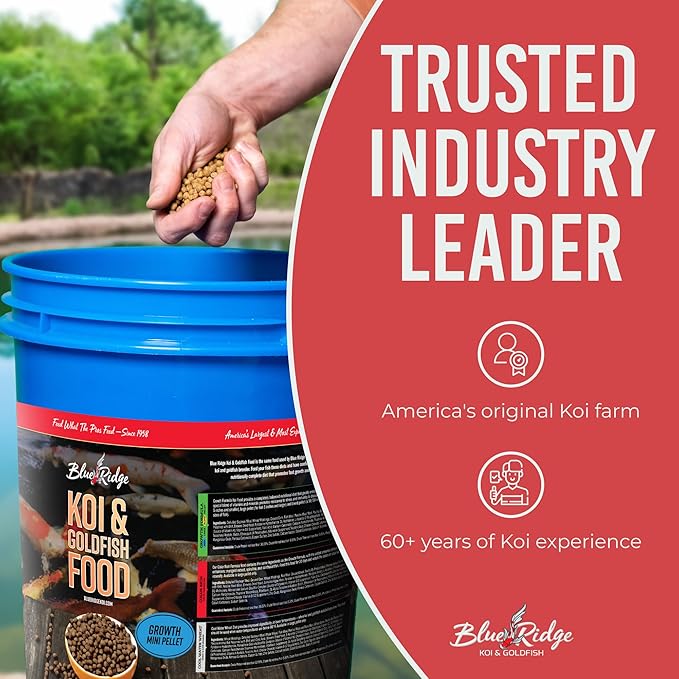 Blue Ridge Koi Fish Food 14lb - Koi Food Mini Growth Formula, Goldfish Food, Premium Fish Food for Ponds, Ponds Fish Food, Floating Pond Pellets