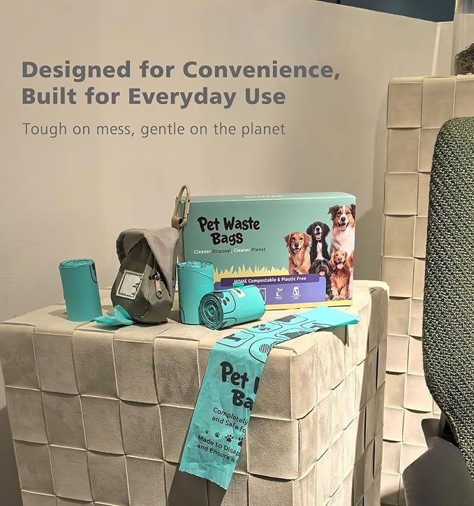 100% Compostable Dog Poop Bags, 270Count Value Pack, BPI Certified, Biodegradable Leakproof Thick Poop Bags for Dogs with Dispenser, Plant-Based, ASTM D6400 & EN 13432 Compliant Pet Waste Bag