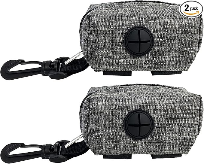 (2 Pack) Dog Poop Bag Holder for Leash,Doggie Waste Bag Dispenser Small Doggy Poop Bag Zipper Pouch with Carabiner Clip, Leash Attachment Holder for Pet Puppy Poop Bags