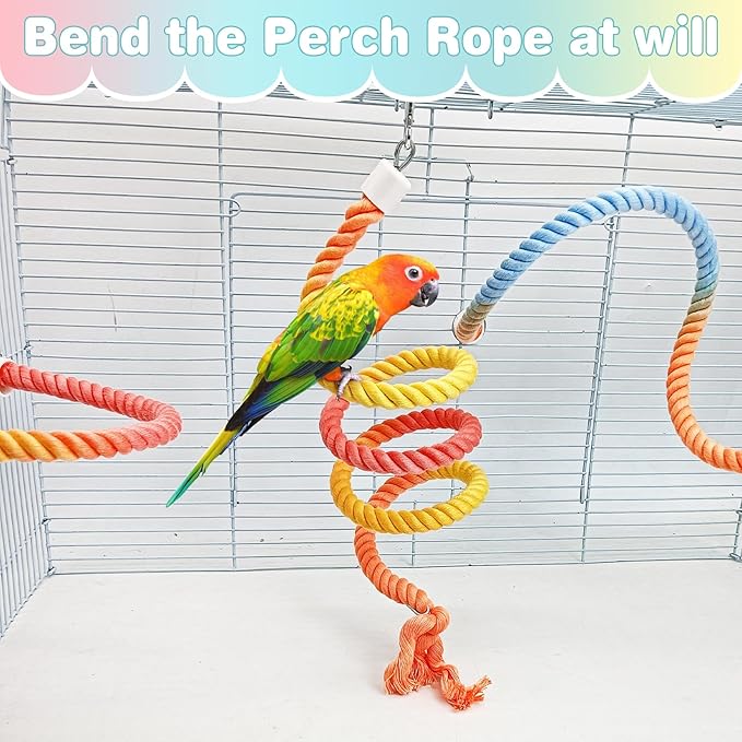 BNOSDM 3 Pcs Rope Perches for Bird Cages Gradient Sunset Color Bendable Climbing Rope Ladders & Swings Birds Cage Accessories Toy for Parakeets, Budgies, Cockatiels, Conures, Lovebirds