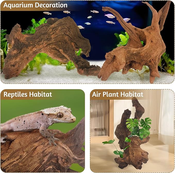 kathson Natural Aquarium Driftwood Decoration Branches Reptiles Terrarium Ornament Wood Fish Tank Habitat Decor Assorted Sizes Wood 4 PCS (6"-10")