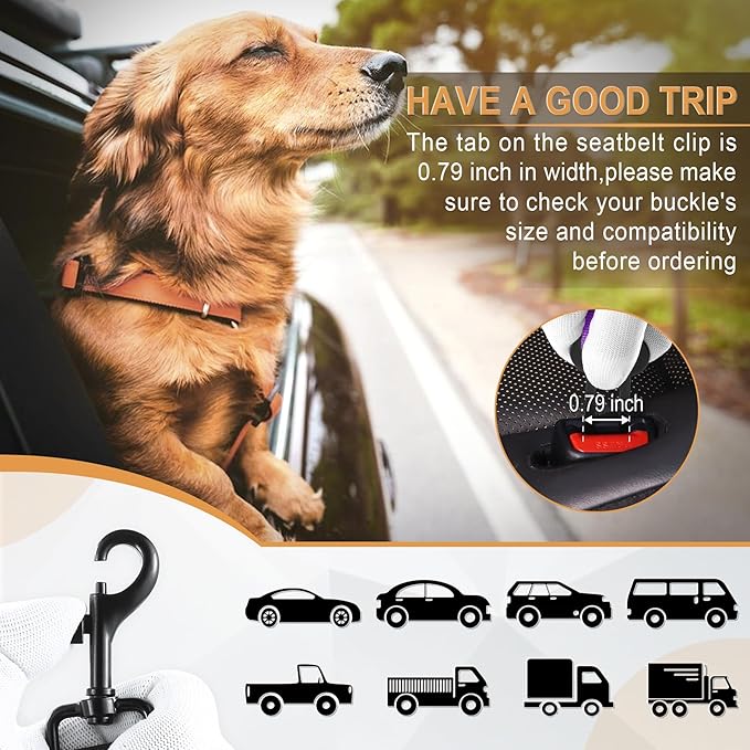 LivTee Dog Seat Belt for Car, Retractable Pet Safety Harness, Adjustable Nylon Dog Seatbelt Leash, Comfortable Dog Accessories for Vehicles (Purple-2PCS)