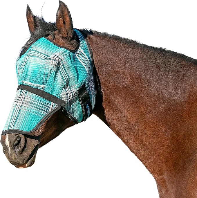 Kensington Signature Fly Mask with Removable Nose — Protects Horses Face and Nose from Biting Insects and UV Rays While Allowing Full Visibility — Ears and Forelock Able to Come Through The Mask