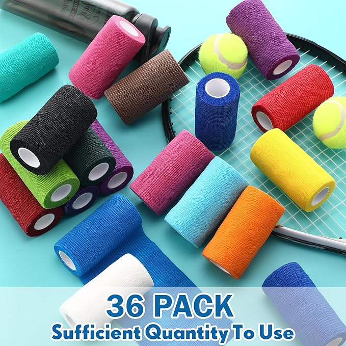 Treela 36 Pcs Self Adherent Bandage 4" X 5 Yard Wrap Breathable Cohesive Bandage Elastic Adhesive Tape for Stretch Athletic Sports Wrist Ankle(Light Color)