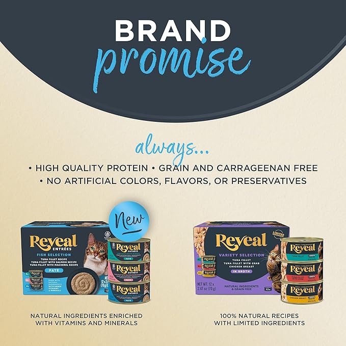Reveal Natural Wet Cat Food, 24 Count, Grain Free, Limited Ingredient Canned Food for Cats, Ocean Fish in Broth, 2.47 oz Cans