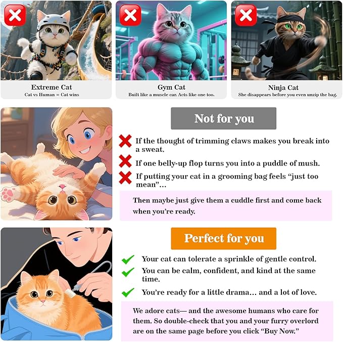 Cinf Cat Bathing Bag, Breathable Mesh Anti Scratch Adjustable Cat Grooming Bag for Nail Trimming, Bathing Soft Cat Washing Bag(Orange Blue) L