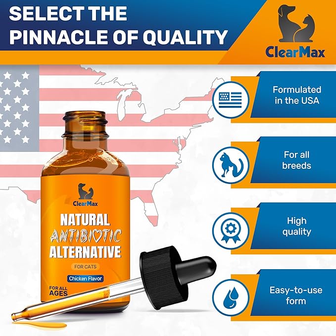Cat Antibiotic to Help with Cough & Allergies β Antibiotics for Cats to Aid with UTIs and Digestive Moments β HIPS & Joints Support β Attractive Chicken Taste β 1 Oz Bottle
