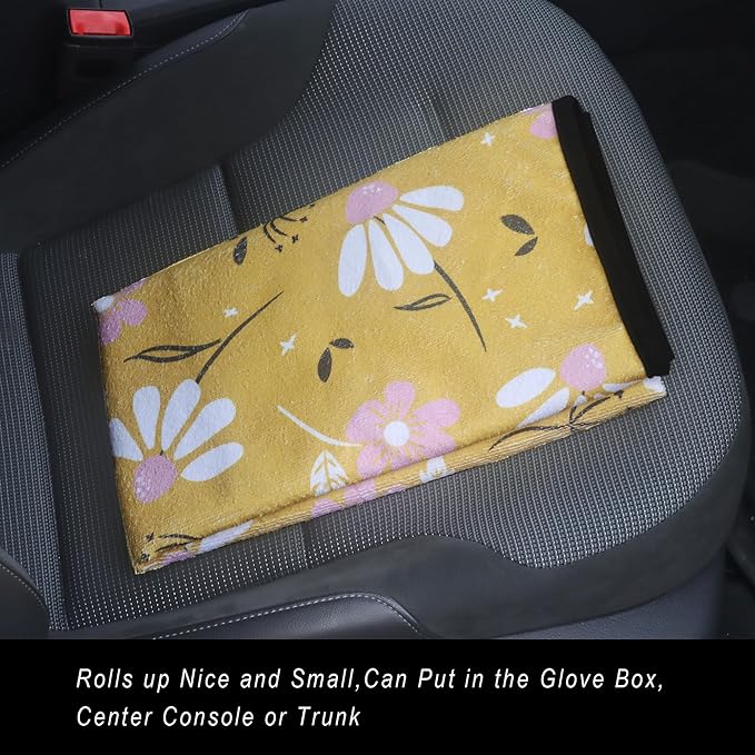 Car Seat Cover Protector Front Seats,for Gym Workout,Running,Swimming,Beach and Hiking,Waterproof Sweat Towel Bucket Seat Covers for Cars SUV Trucks (Chamomile and Yellow, 2Pcs)