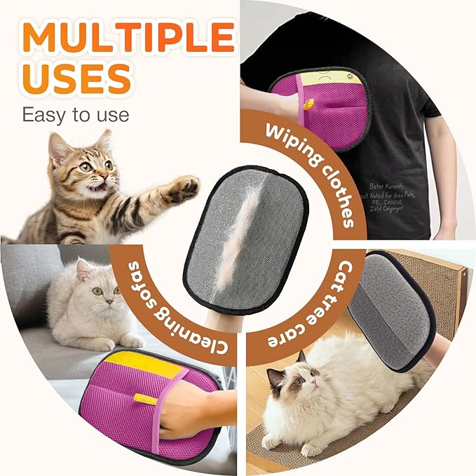 Reusable Pet Hair Remover Gloves – Electrostatic Lint & Fur Removal, Machine Washable Cleaning Gloves for Furniture, Clothes & Car (Pink)